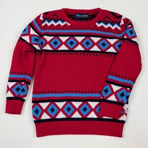Sophie and Sam Boys 4T Fair Isle Sweater 100% Cotton Red Blue Crew Neck Pullover
